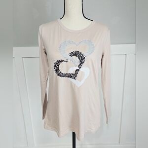 Women’s Long Sleeve Heart Graphic Top - Blush Sz S